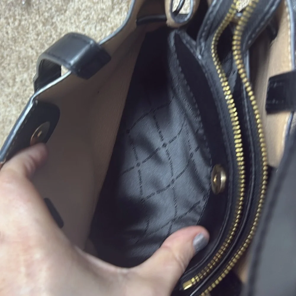 Michael Kors Emilia triple compartment satchel crossbody bag purse black bow EUC